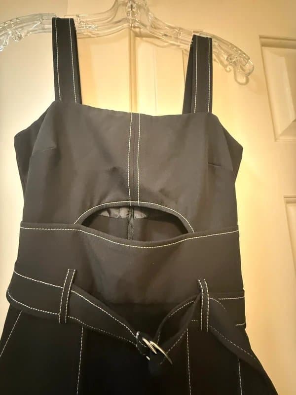 Topshop Worn 1x. Topshop Black Sleeveless Jumpsuit Belted Contrast Stitching Square Neck Pockets