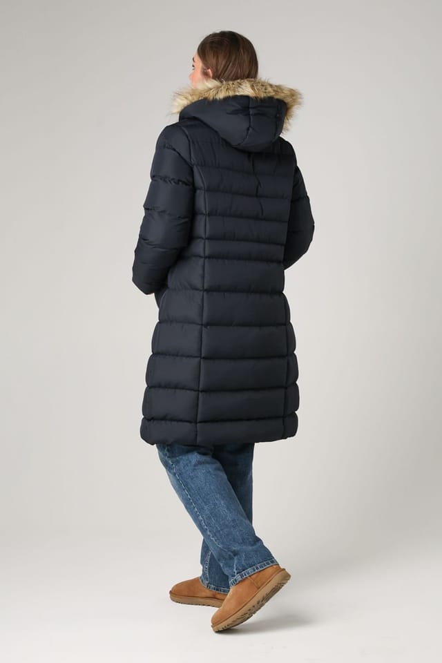 French Connection French Connection Women's Midi Padded Parka Jacket with Faux Fur Hood in Navy - 2
