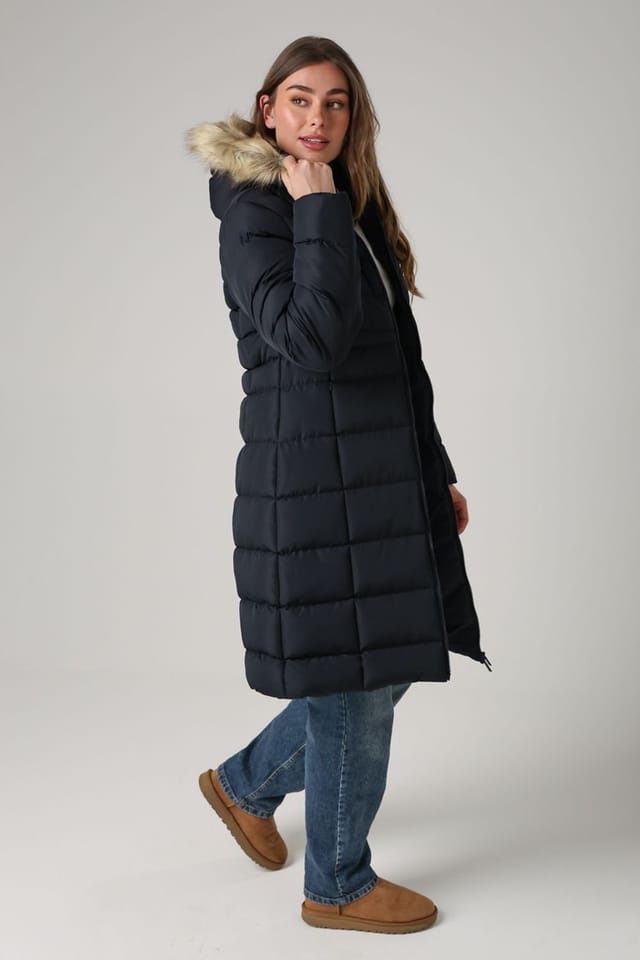 French Connection French Connection Women's Midi Padded Parka Jacket with Faux Fur Hood in Navy - 3
