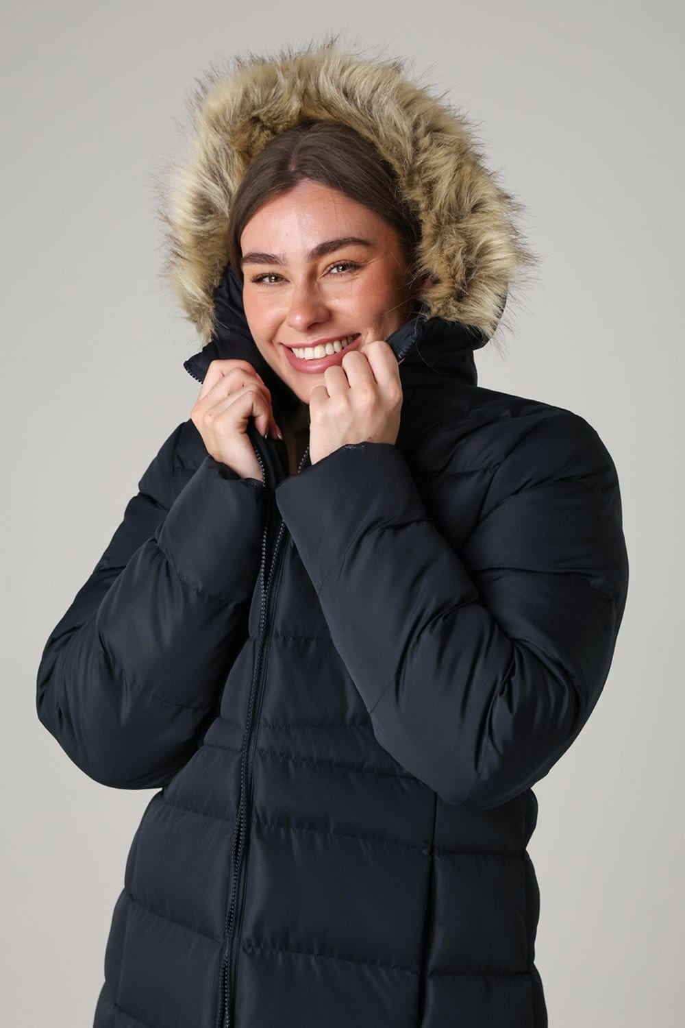 French Connection French Connection Women's Midi Padded Parka Jacket with Faux Fur Hood in Navy - 4