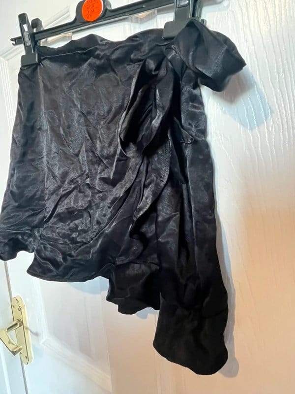 Bershka Black Satin Mini Skirt with Frill Hem