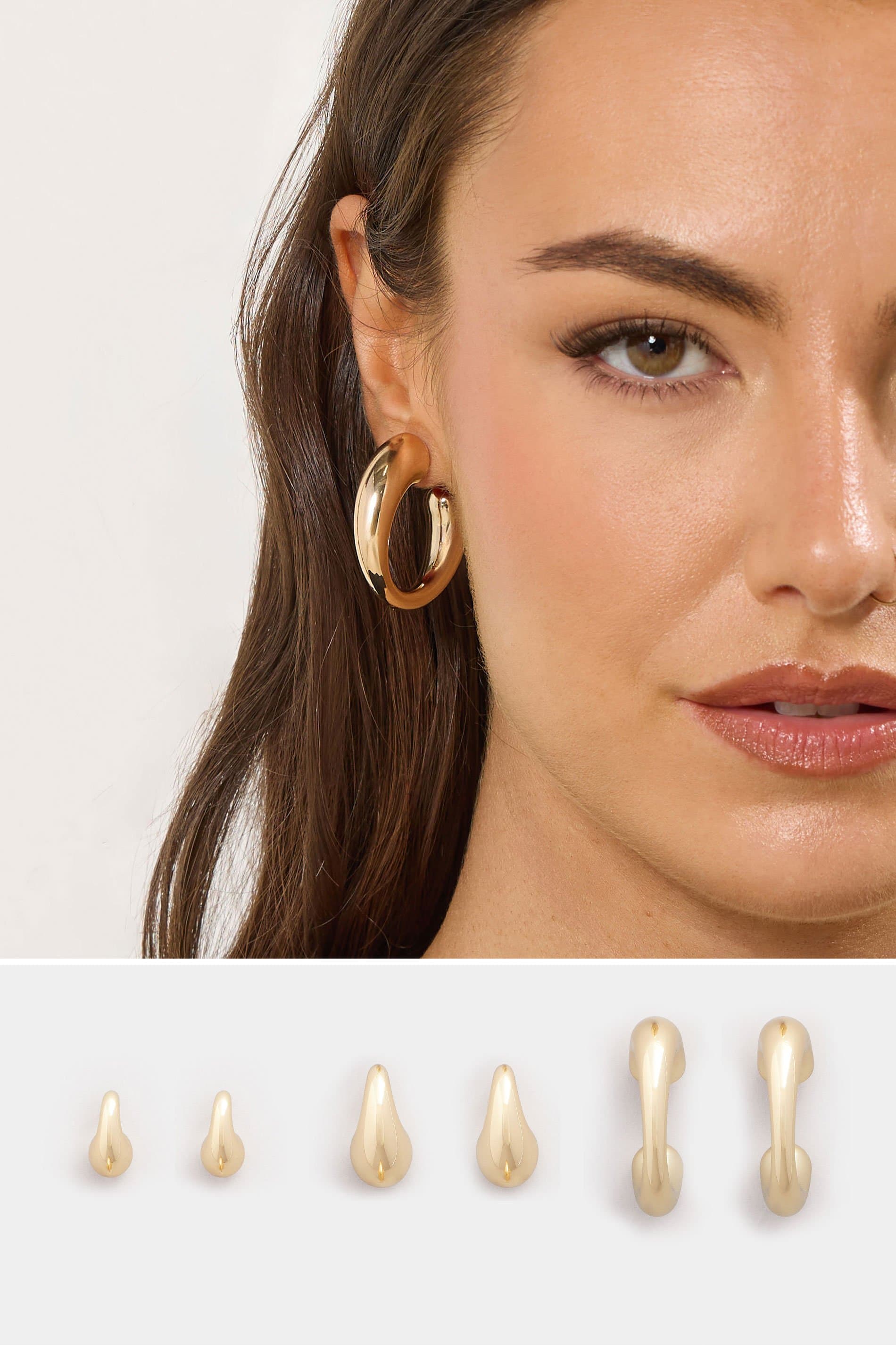 Yours 3 Pack Gold Tone Teardrop Hoop Earring Set