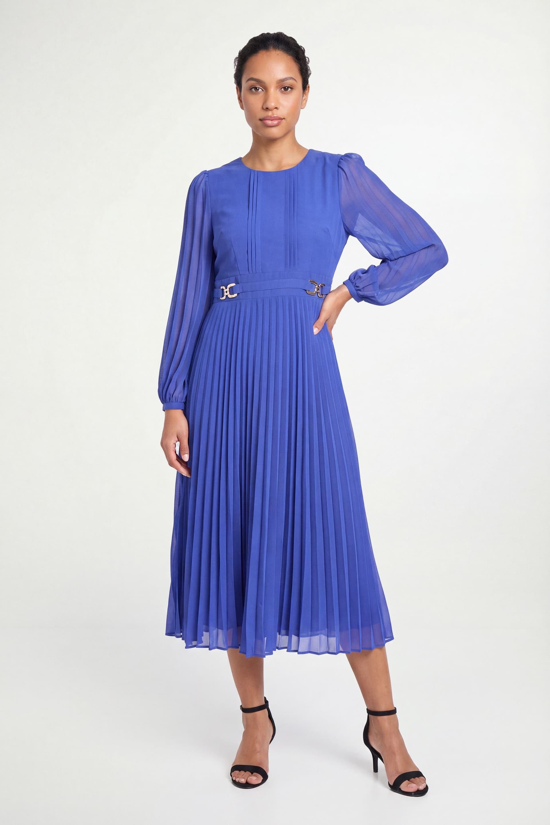 Wallis Wallis Women's Petite Pleated Buckle Midi Dress in Cobalt