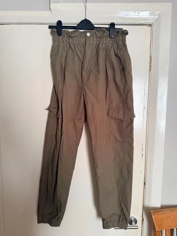 New Look New Look Denim Paperbag Cargo Trousers UK 12 | Utility Joggers | Khaki Cargo Pants