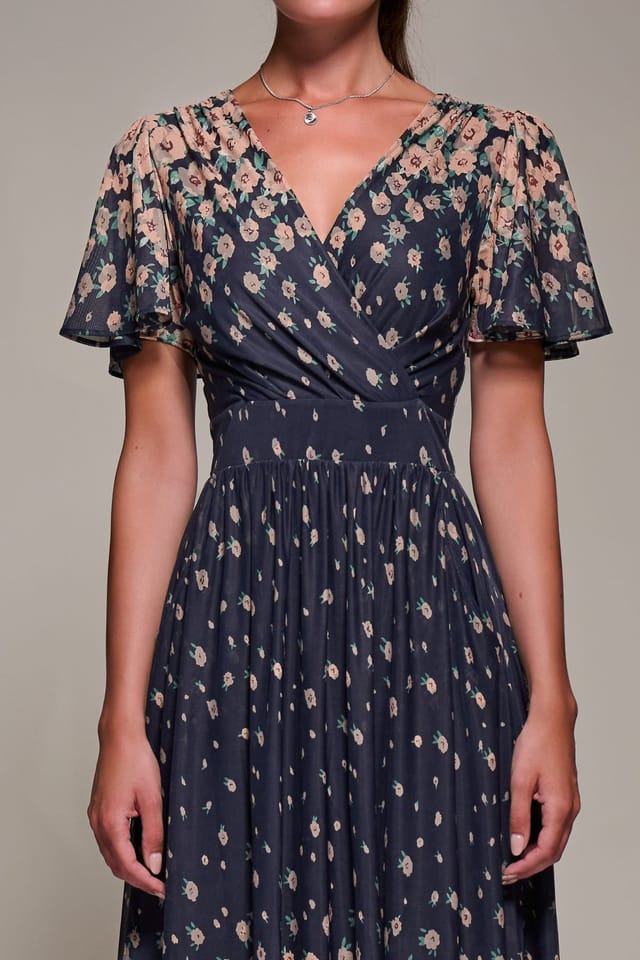 Jolie Moi Jolie Moi Women's Mirrored Mesh Short Sleeve Midaxi Dress in Navy - 3