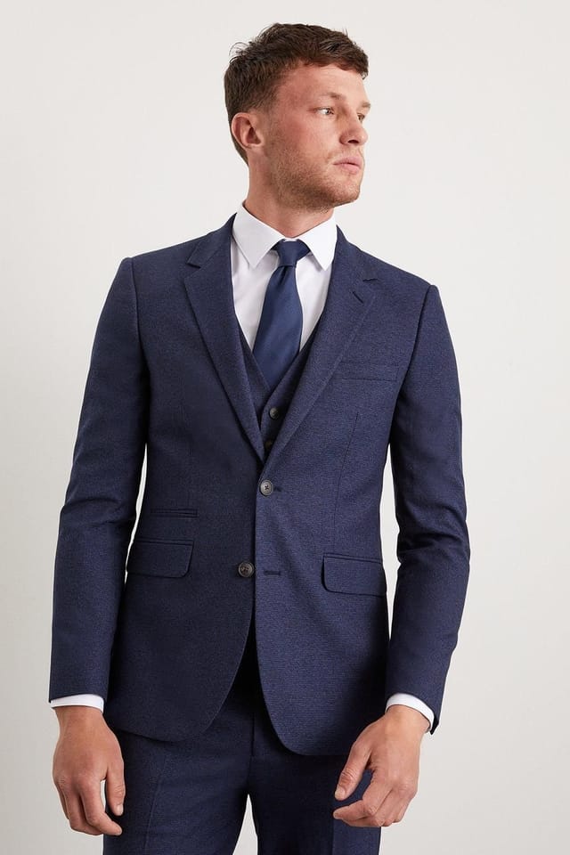 Burton Burton Men's Navy Marl Slim Fit Suit Jacket - 2