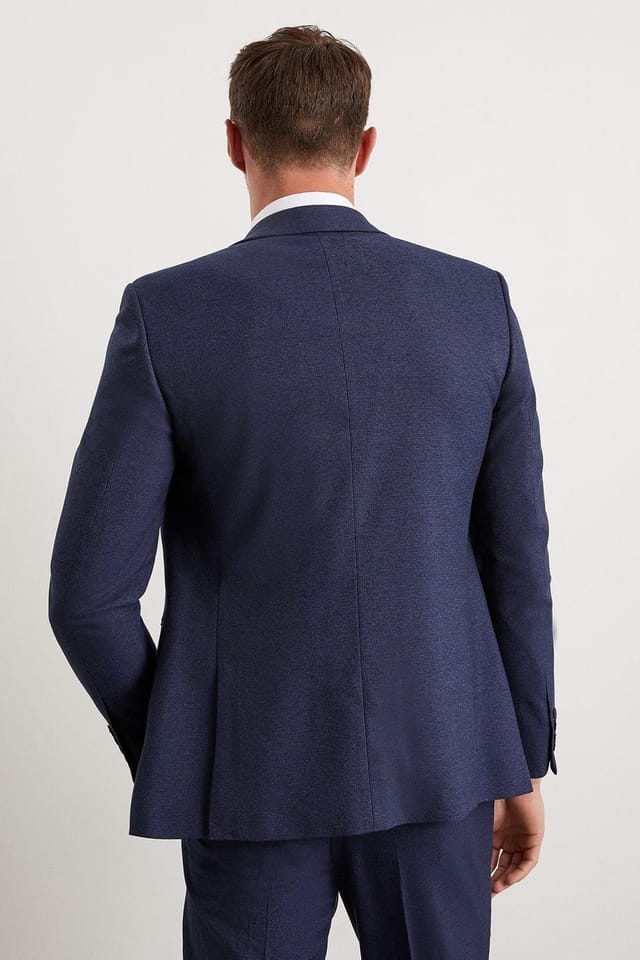 Burton Burton Men's Navy Marl Slim Fit Suit Jacket - 3