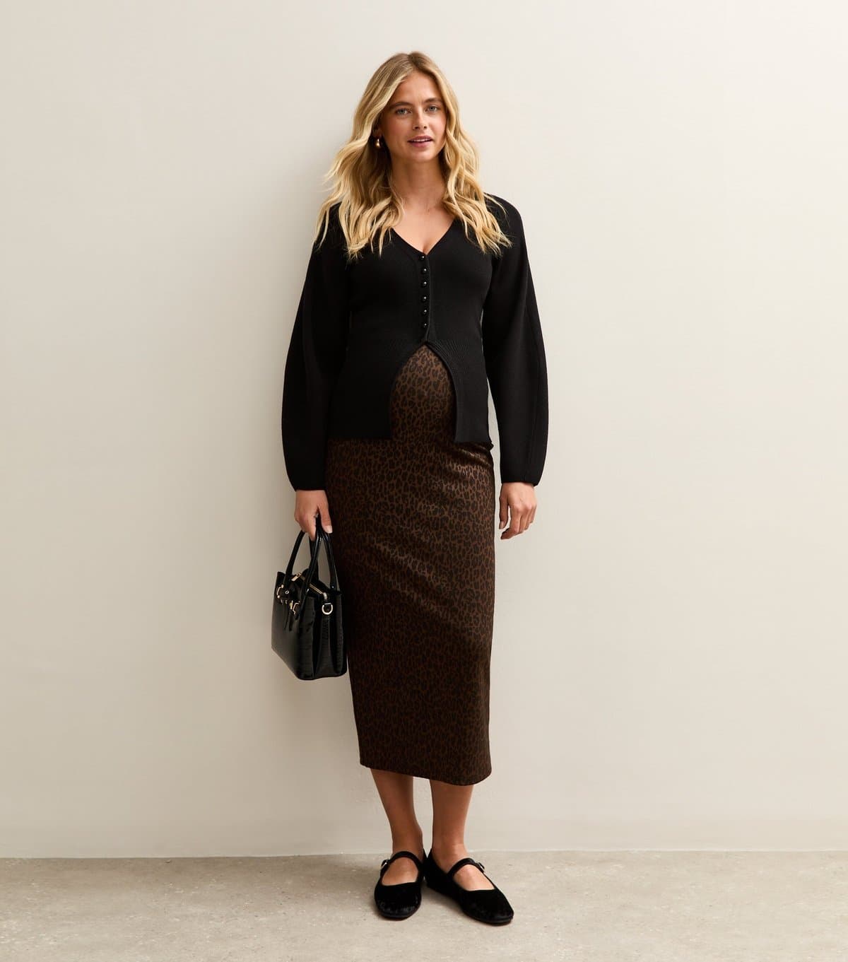 New Look Women's Maternity Leopard Print Jacquard Midi Skirt New Look