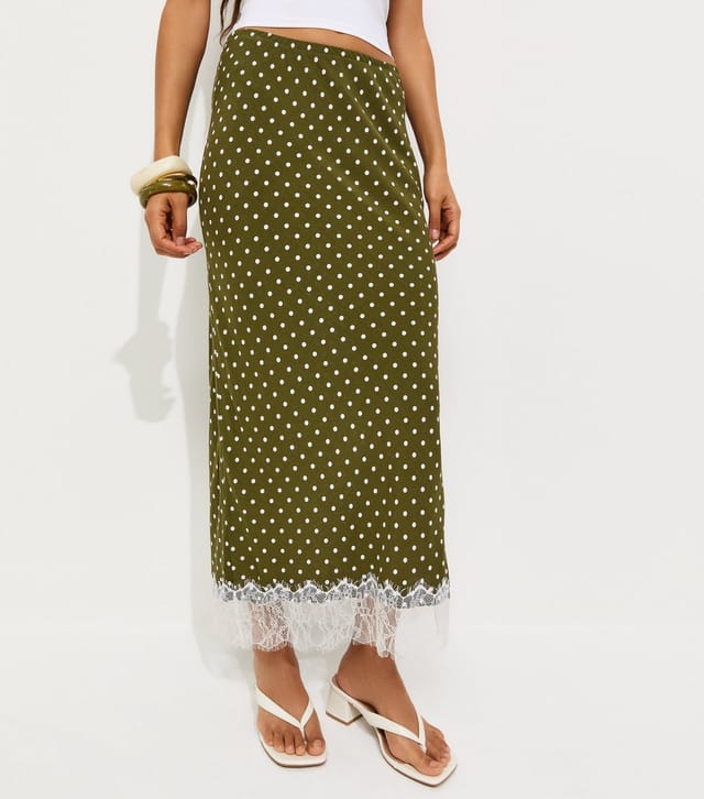New Look Women's Petite Green Polka Dot Lace Midi Skirt New Look - 2