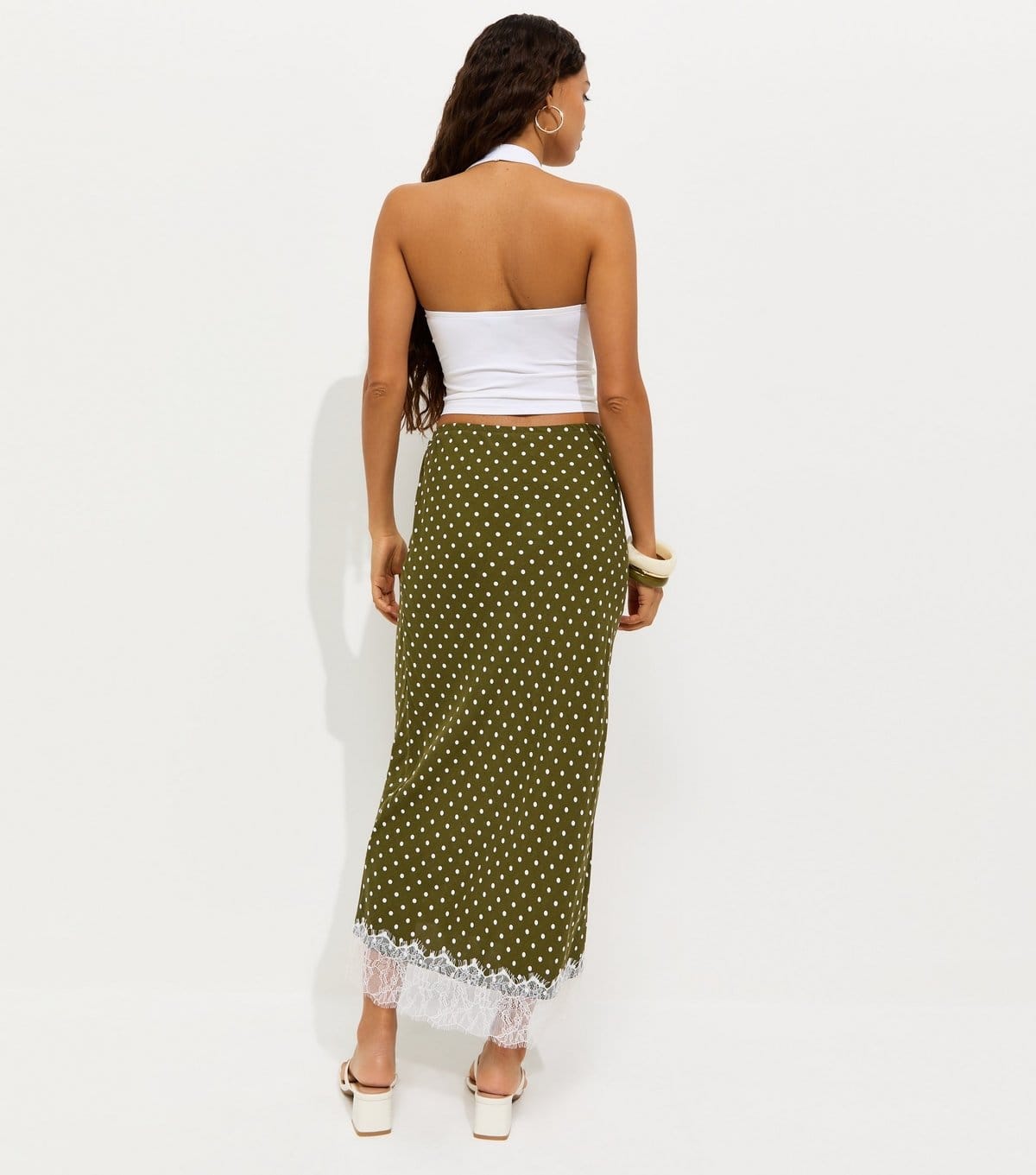 New Look Women's Petite Green Polka Dot Lace Midi Skirt New Look - 4