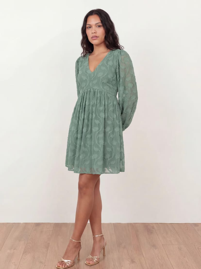 ASOS Lovedrobe Long sleeve floral burnout mini dress in sea green - 1