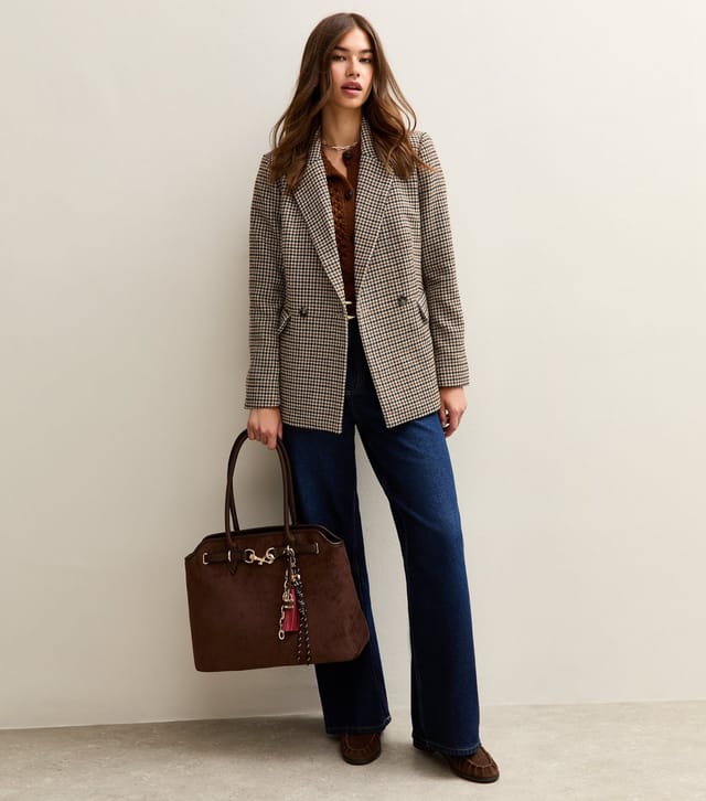 New Look Women's Brown Brushed Texture Checked Blazer New Look - 2