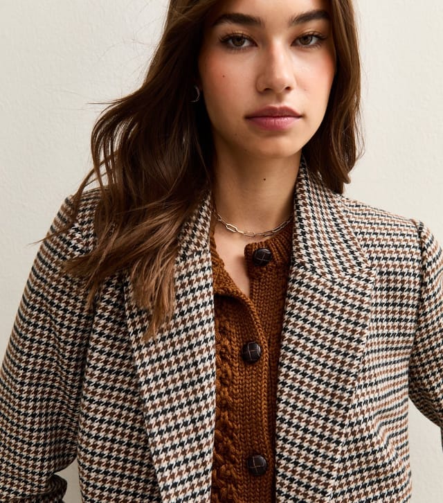 New Look Women's Brown Brushed Texture Checked Blazer New Look - 3