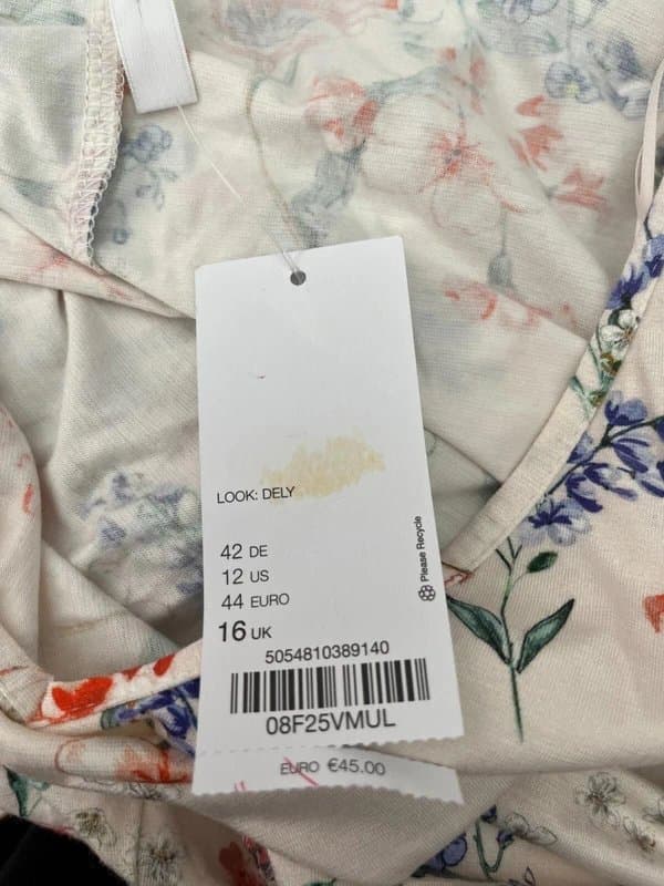 Evans Evans Top T-Shirt Size 16 Peach Mix Floral 3/4 Sleeve Women's NEW EU44 RRP £37