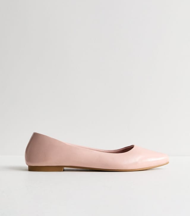 New Look Women's Light Pink Patent Faux Leather Pointed Ballet Pumps Vegan New Look - 2
