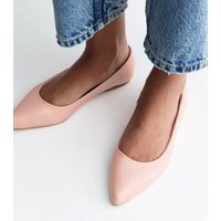 New Look Women's Light Pink Patent Faux Leather Pointed Ballet Pumps Vegan New Look - 3