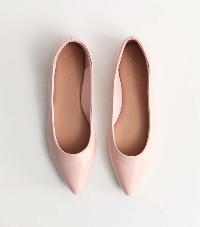 New Look Women's Light Pink Patent Faux Leather Pointed Ballet Pumps Vegan New Look - 3