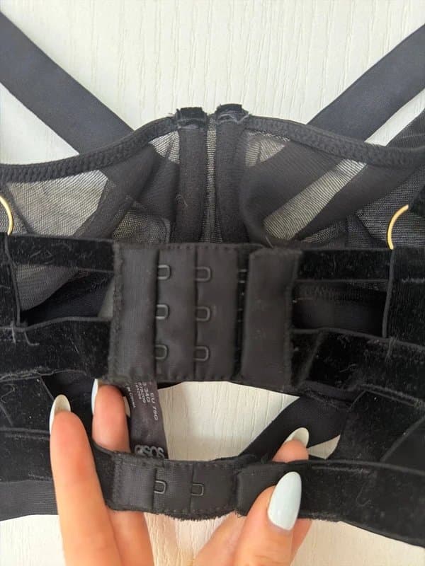 ASOS Black harness bra velvet mesh 34 F ASOS