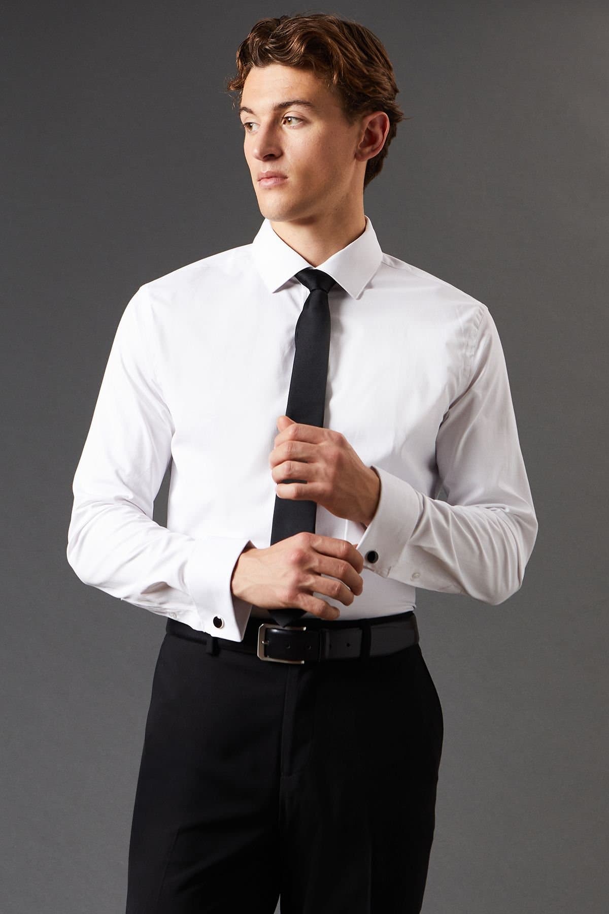 Burton Burton Men's White Double Cuff Tailored Long Sleeve Shirt