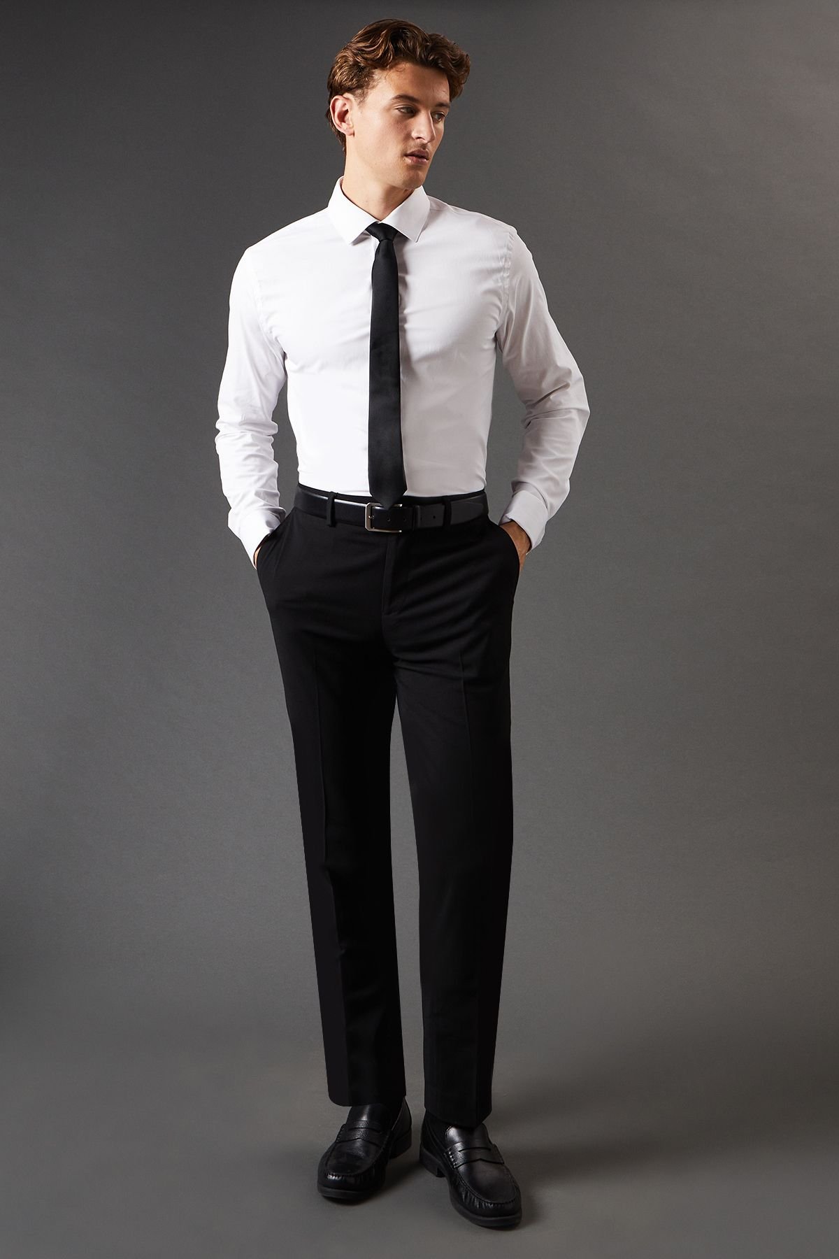 Burton Burton Men's White Easy Iron Double Cuff Tailored Long Sleeve Shirt - 4