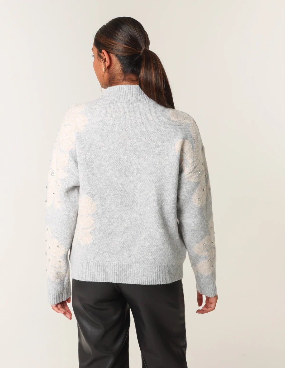 Blue Vanilla Flower Diamante Detailed Knitted Jumper - 4