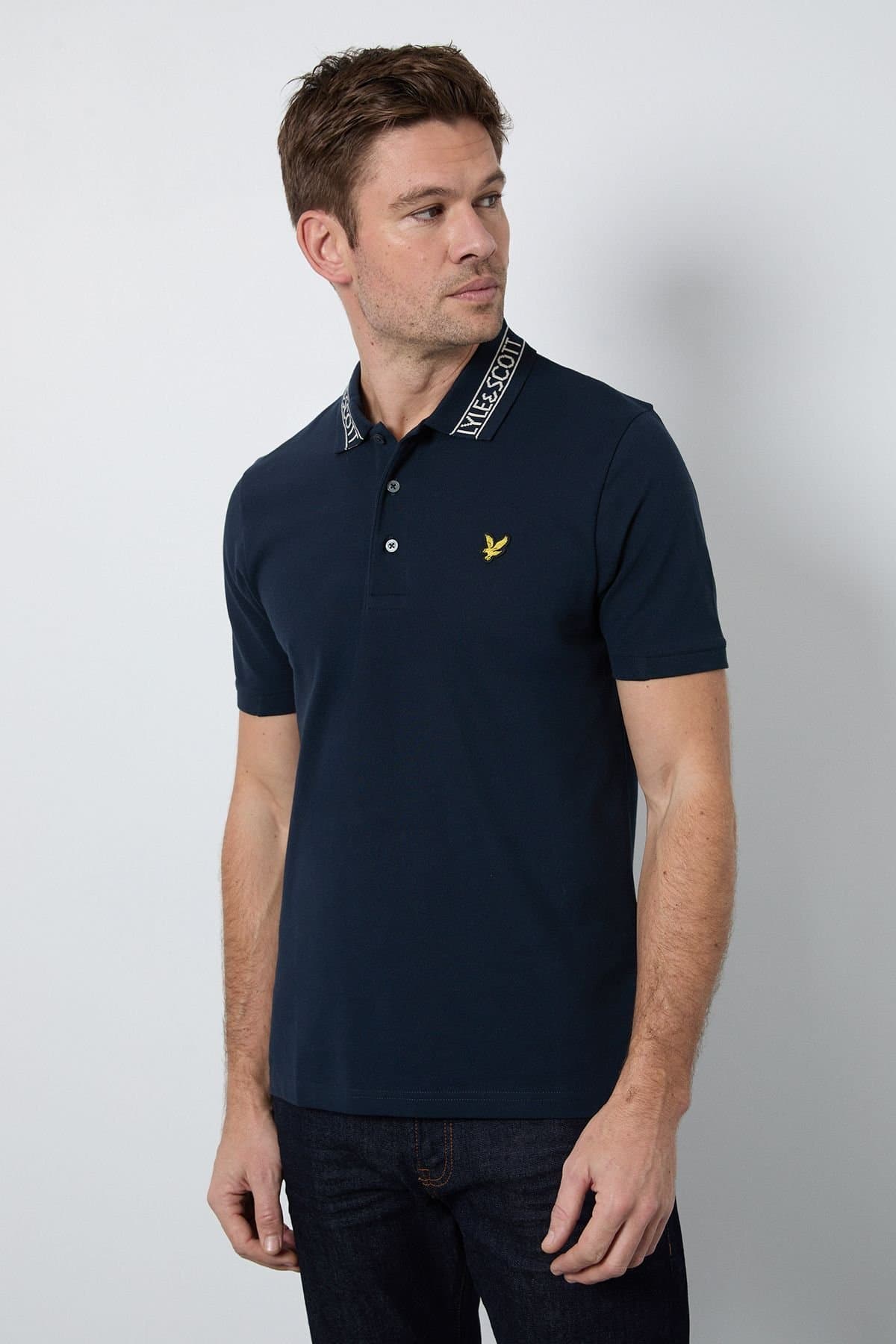 Lyle & Scott Lyle & Scott Men's Logo Ribbed Polo Shirt Dark Navy/ Bone White in Navy