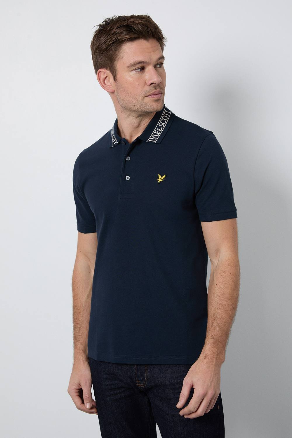 Lyle & Scott Lyle & Scott Men's Logo Ribbed Polo Shirt Dark Navy/ Bone White in Navy - 2