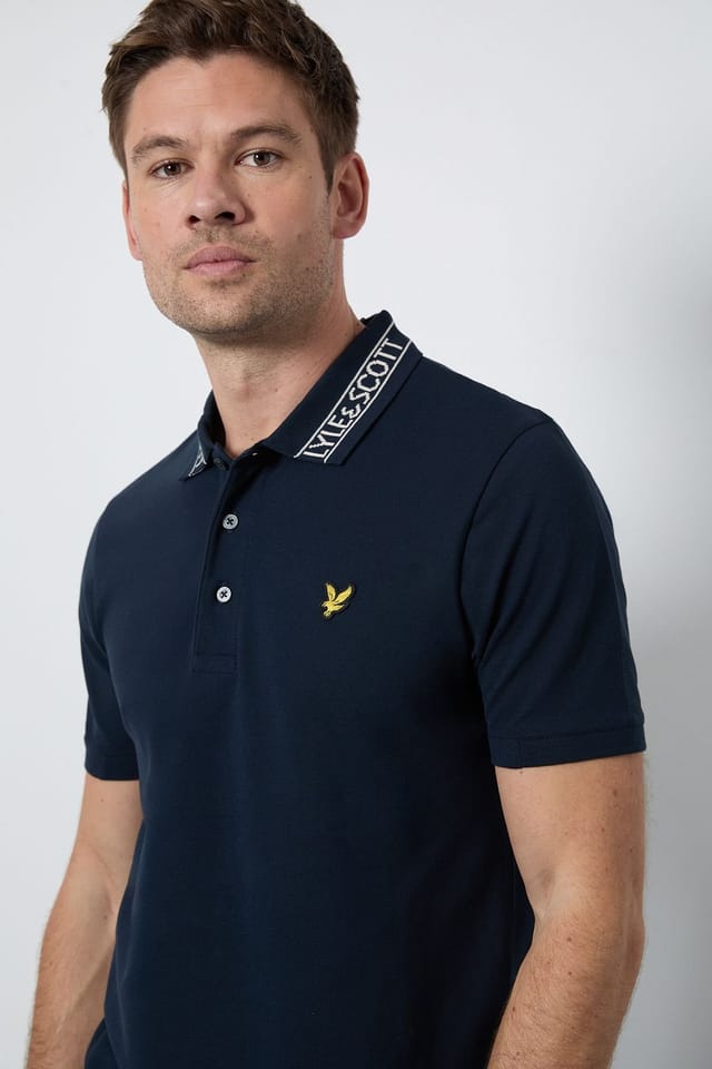 Lyle & Scott Lyle & Scott Men's Logo Ribbed Polo Shirt Dark Navy/ Bone White in Navy - 2