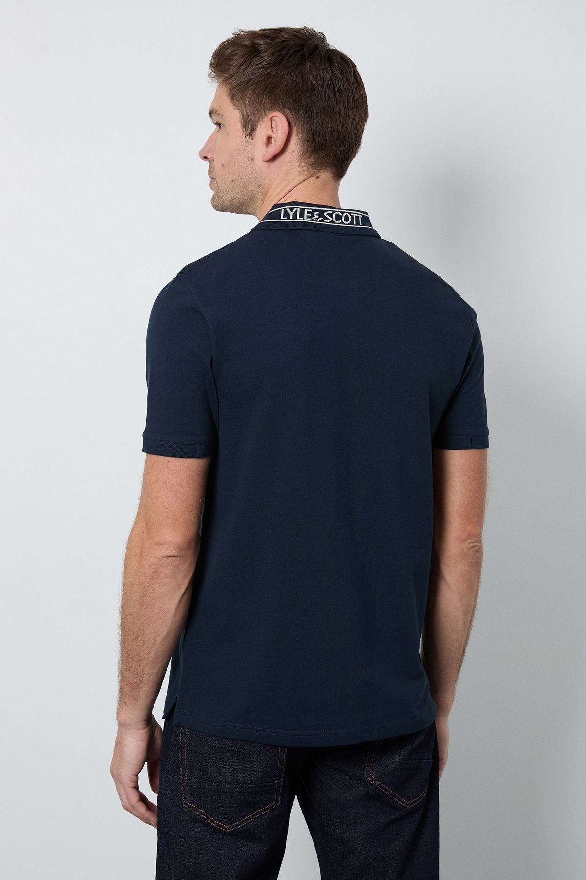 Lyle & Scott Lyle & Scott Men's Logo Ribbed Polo Shirt Dark Navy/ Bone White in Navy - 3
