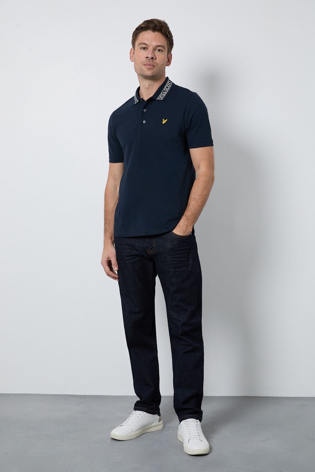 Lyle & Scott Lyle & Scott Men's Logo Ribbed Polo Shirt Dark Navy/ Bone White in Navy - 4