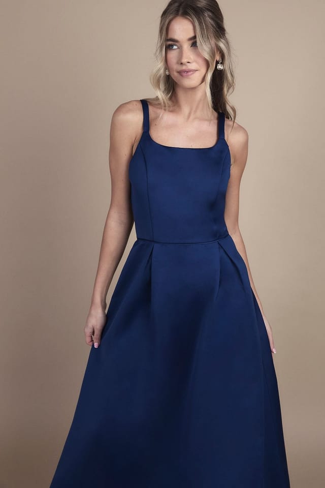 Coast Coast Women's Teen Structured Satin Full Skirted Bridesmaid Dress in Navy - 2