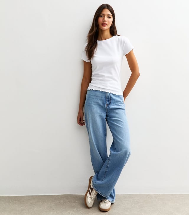 New Look Women's White Ribbed Frilly Trim T-Shirt New Look - 3