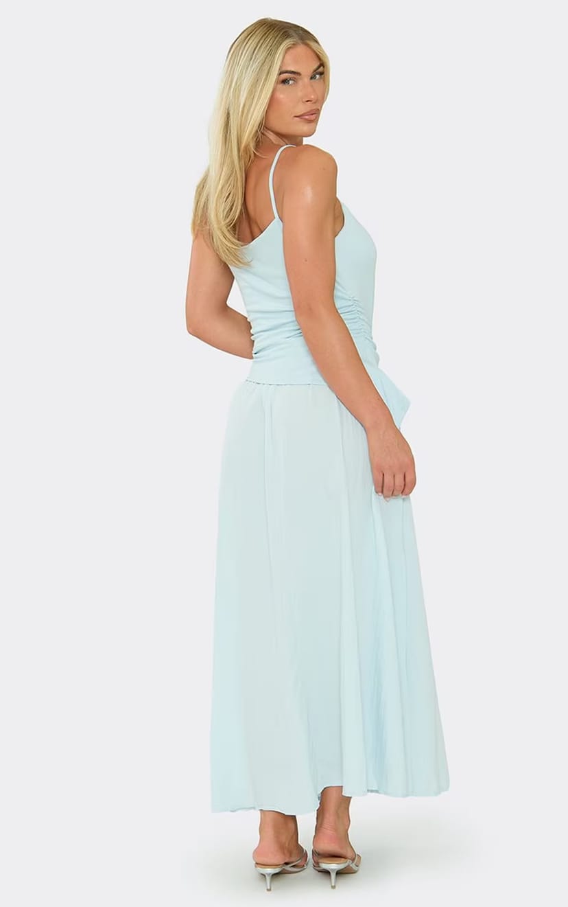 EGO Strappy Asymmetric Waistline Ruched Maxi Dress In Light Blue, Women's Size UK L - 1