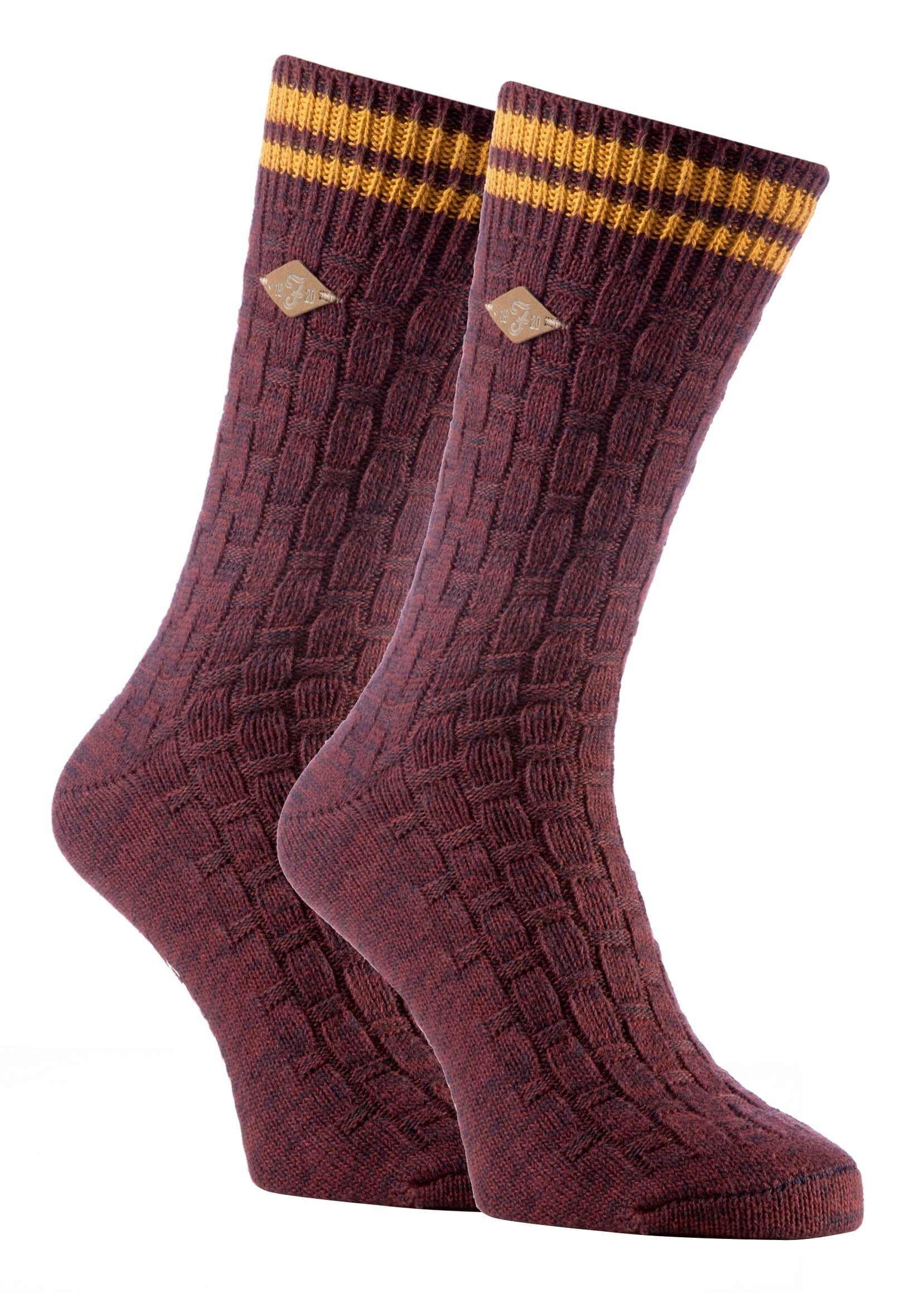 Farah FARAH Men's 2 Pack Thick Cotton Chunky Knitted formal Boot Socks in Burgundy