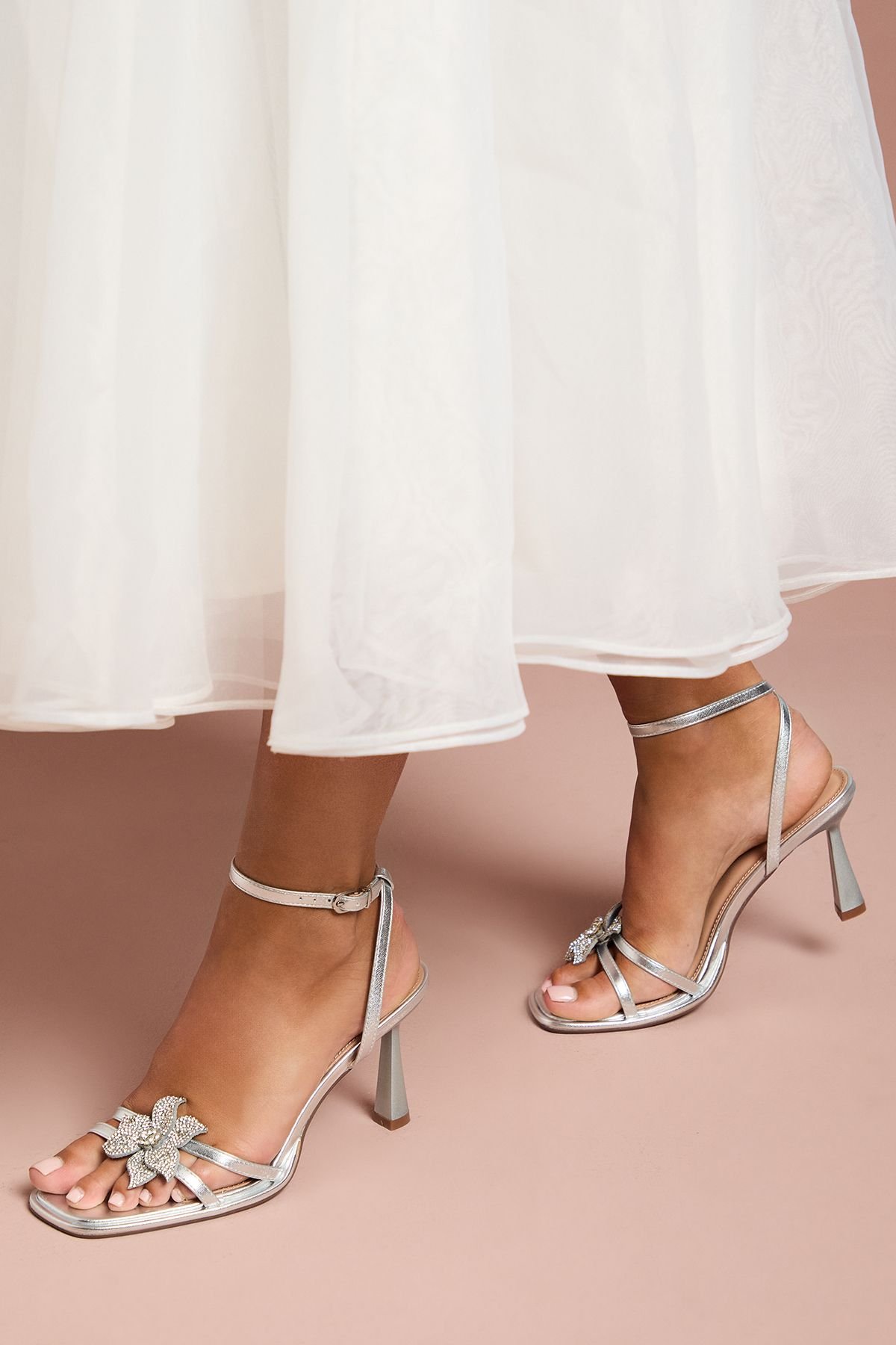 Coast Coast Women's Wide Fit Taleesa Diamante Corsage Detail High Heel Platform Sandals in Silver - 1