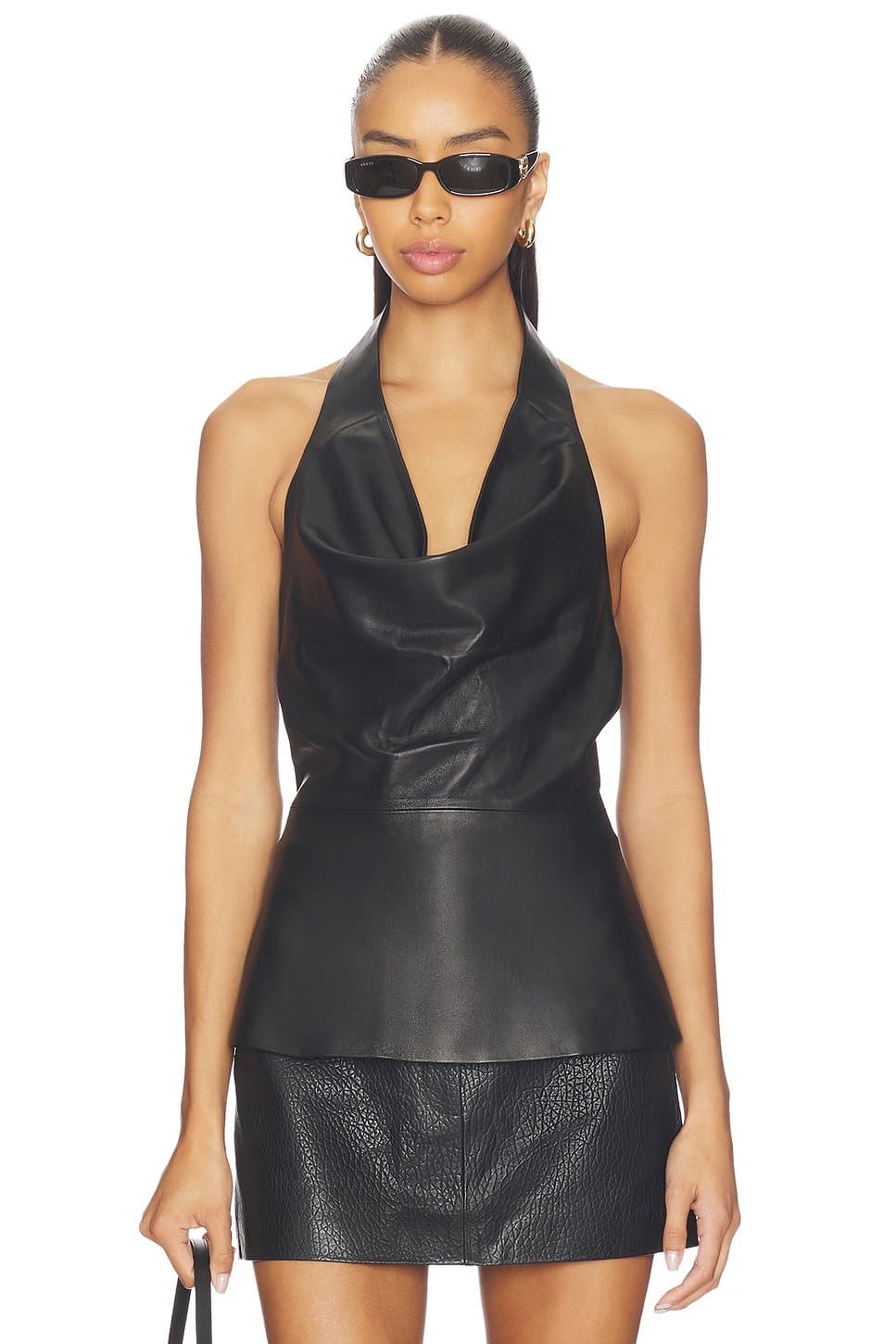 revolve Revolve Leather Cowl Neck Top in Black