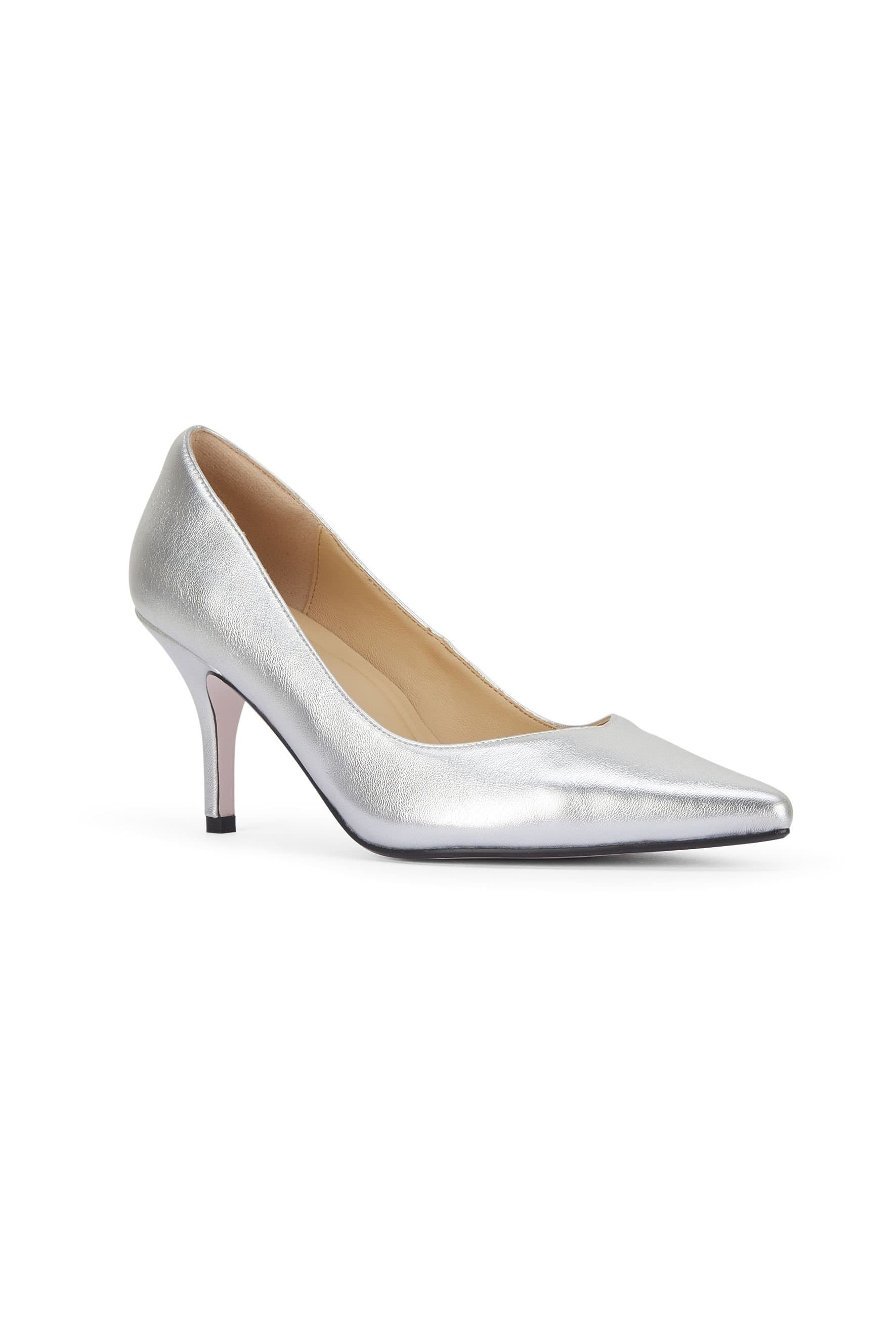 MALOW LONDON MALOW LONDON Women's Olivia Court Shoes PU/Patent Pointed Toe Stiletto Slip On Heels in Silver