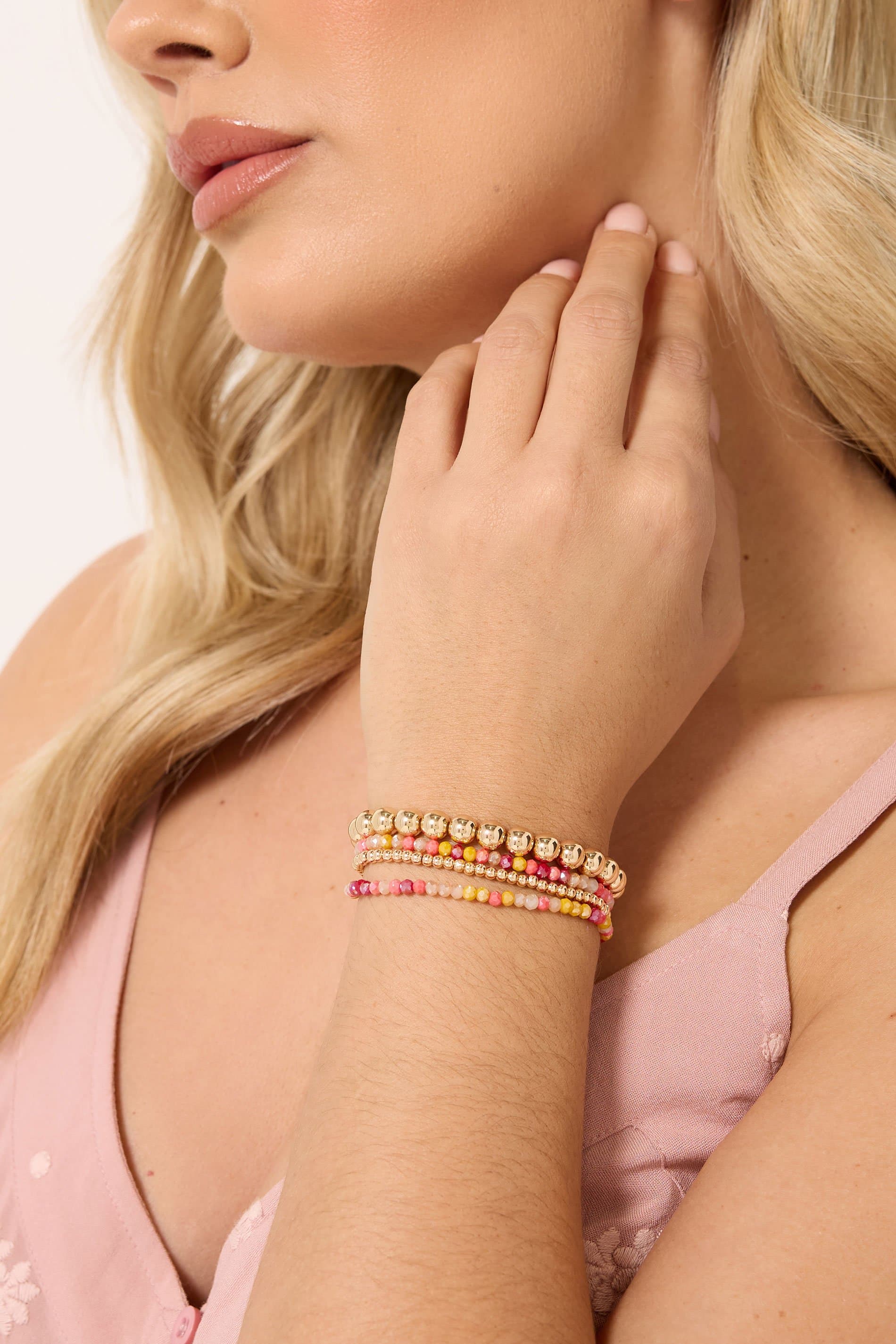 Yours 4 Pack Gold Tone Stretch Bead Bracelet Set