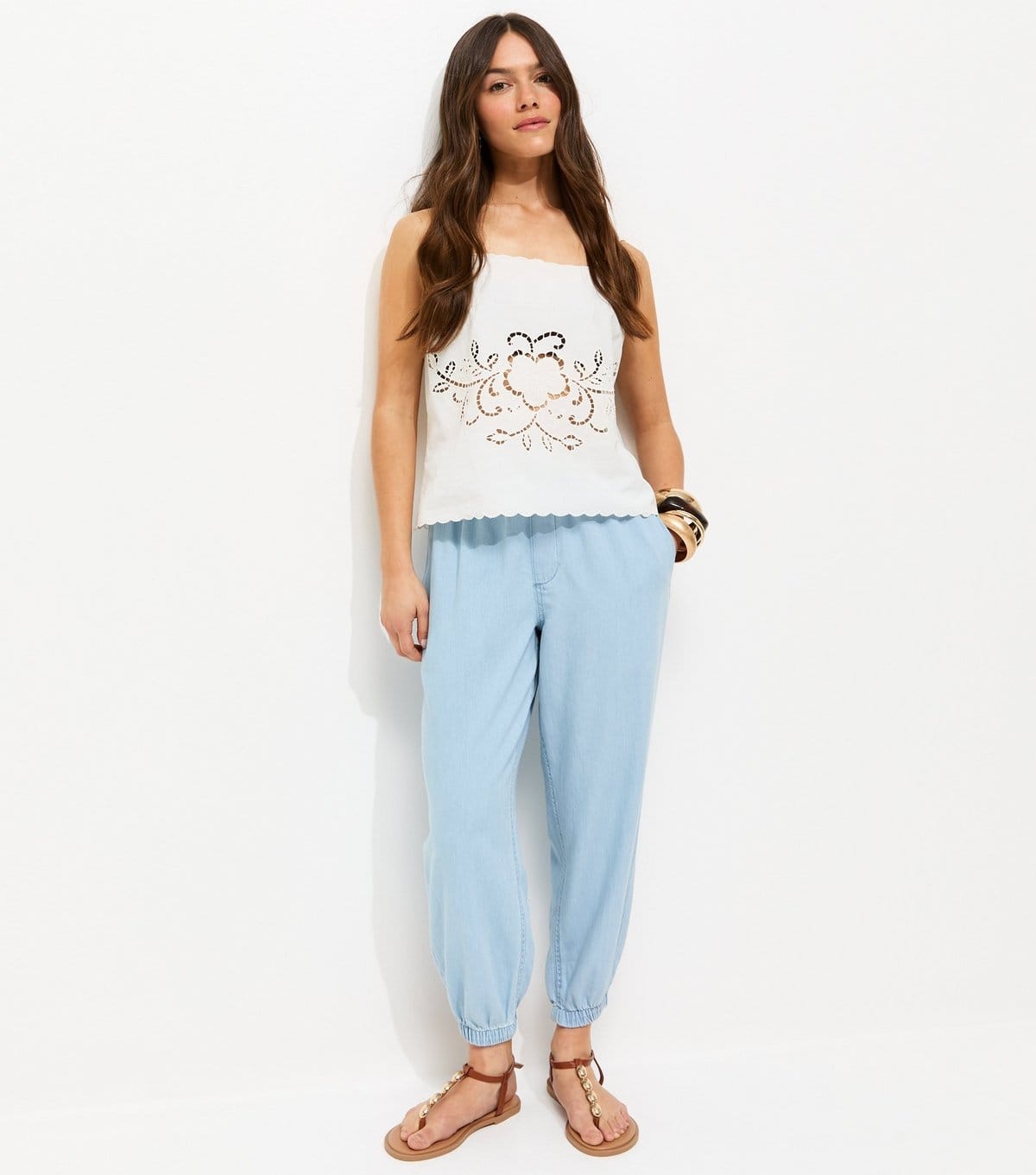 New Look Light Blue Cuffed Ankle Denim Cargo Trousers