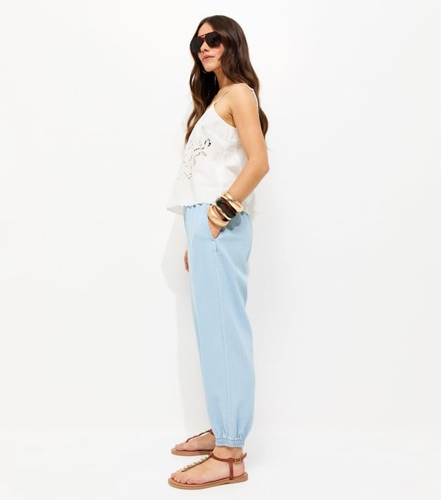 New Look Women's Petite Light Blue Cuffed Ankle Denim Cargo Trousers New Look - 3