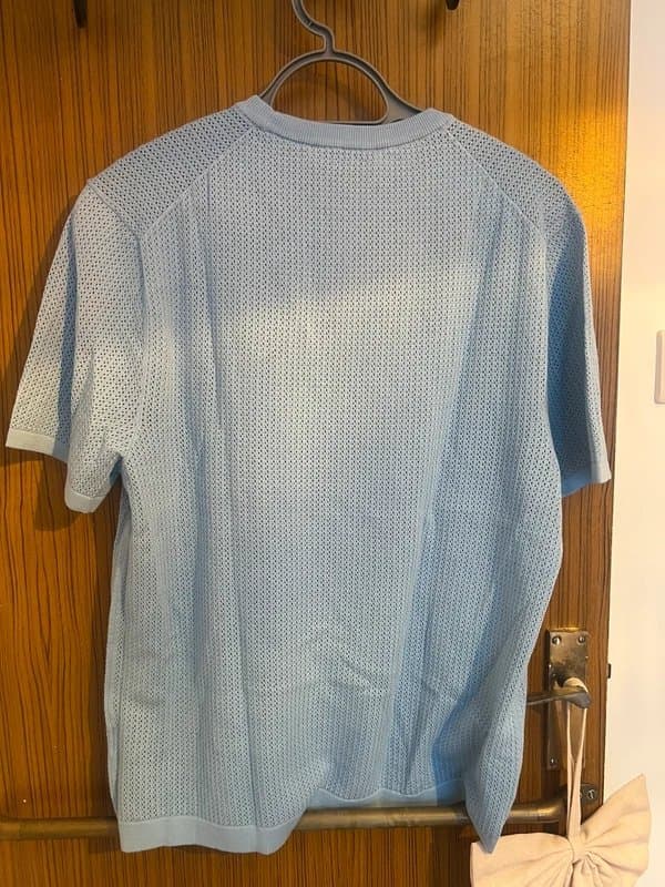 DAKS DAKS London Pale Blue Knitted T-Shirt Size M Luxury Designer Knit