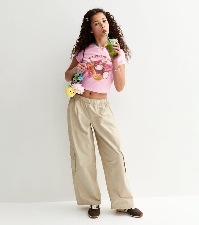 New Look Girls' PinkTropical Fruit Print Sequin Embellished  Cap Sleeve T-Shirt New Look - 3