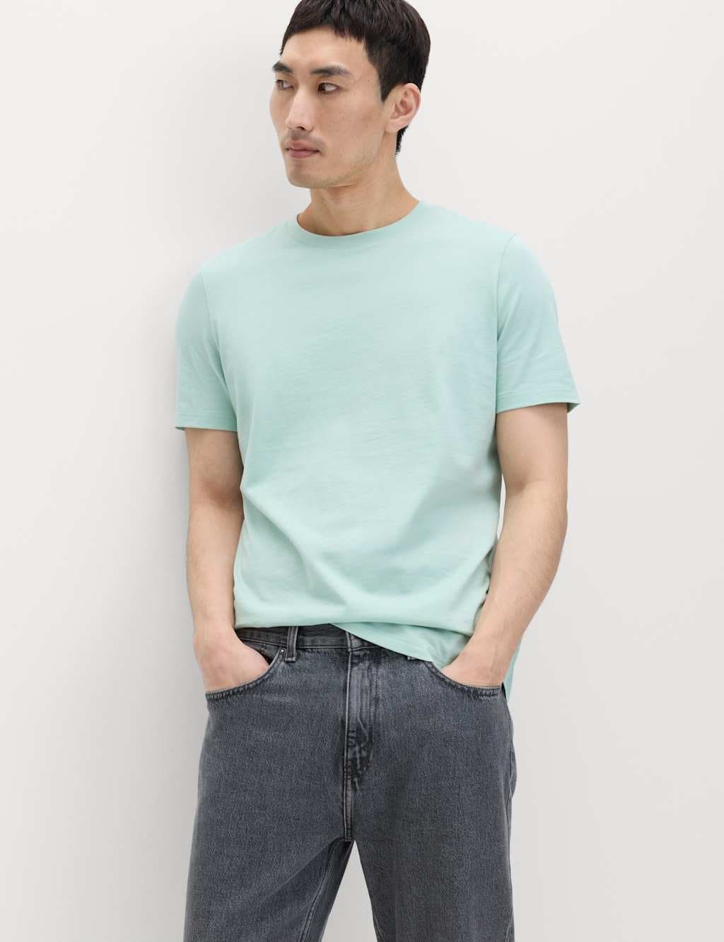Marks & Spencer M&S Regular Fit Pure Cotton Crew Neck T-Shirt Light Mint