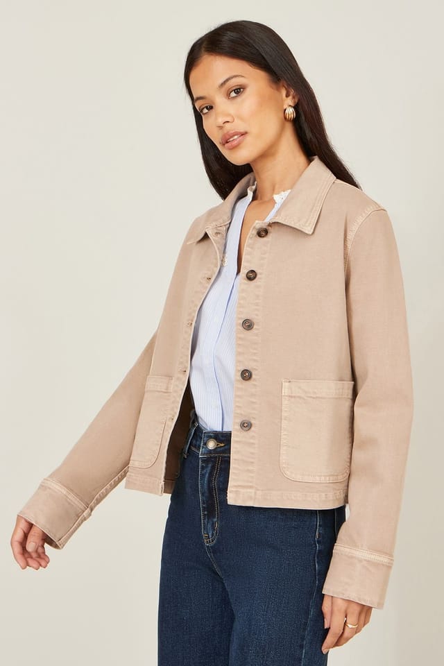 Yumi Yumi Women's Beige Canvas Jacket With Patch Pockets - 2