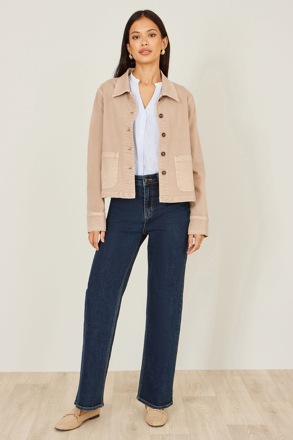 Yumi Yumi Women's Beige Canvas Jacket With Patch Pockets - 4
