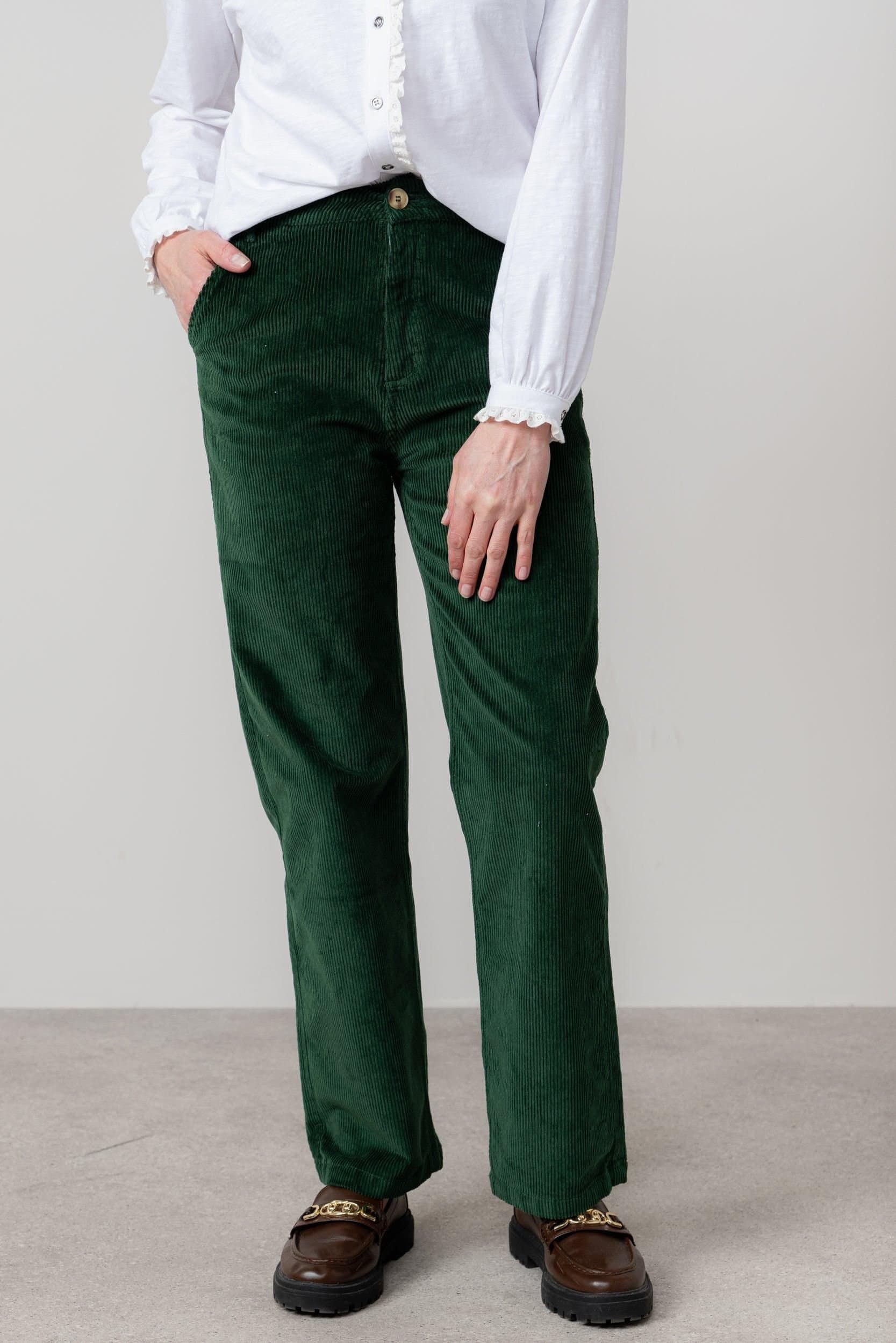 Lily & Me Lily & Me Dark Green Stretch Cord Wide Leg Trousers