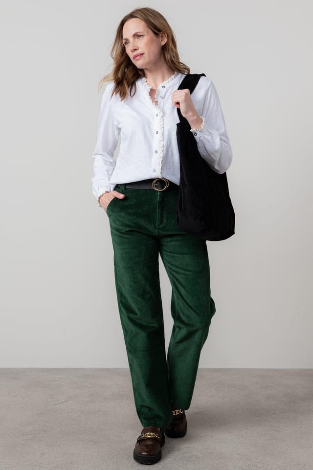 Lily & Me Lily & Me Women's Strachan Stretch Jumbo Cord Wide Leg Trousers in Dark Green - 2