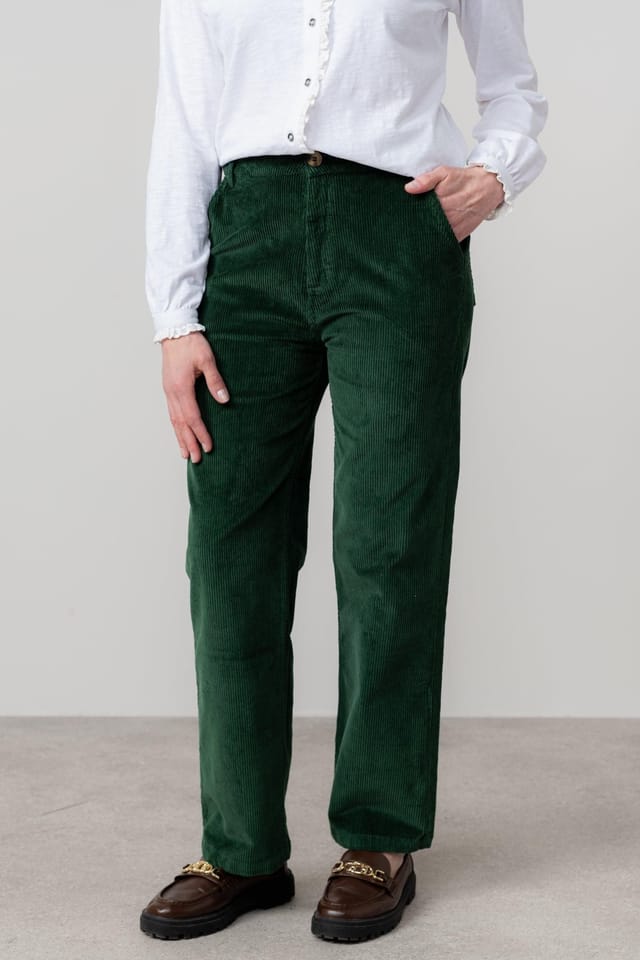 Lily & Me Lily & Me Women's Strachan Stretch Jumbo Cord Wide Leg Trousers in Dark Green - 3
