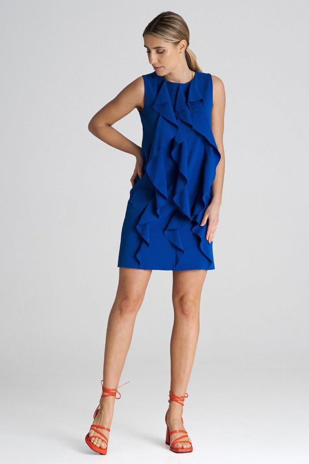Love Lace Love Lace Women's Sleeveless Trapeze Cocktail Dress with Ruffles in Blue