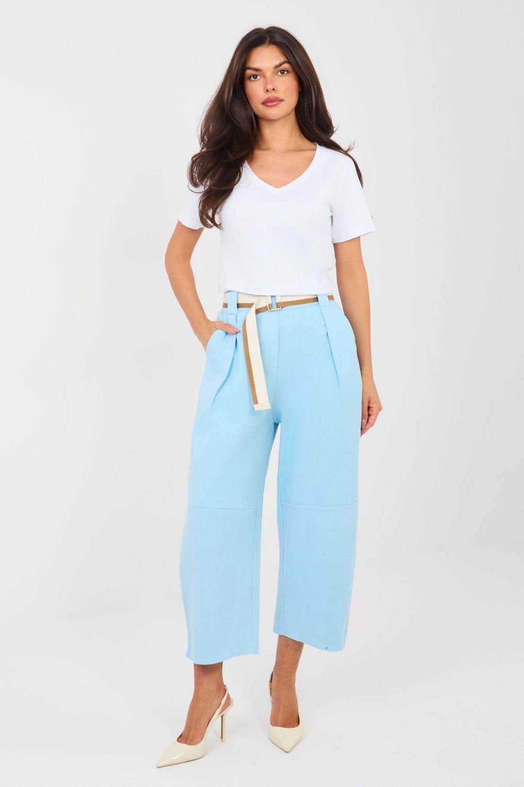 Love Lace Love Lace Women's High Waist Pleated Wide Leg Cotton Jeans in Blue